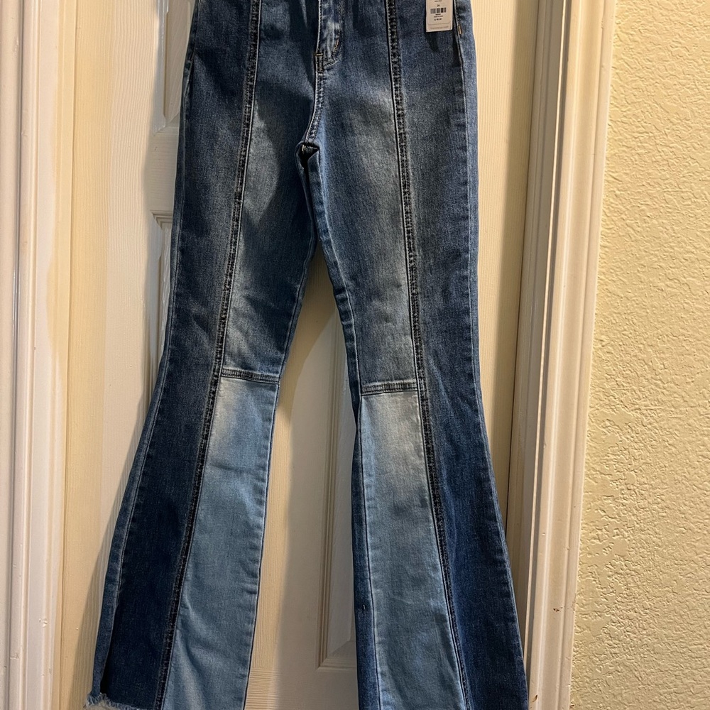 Harper Blue Two-Tone Flare Jeans